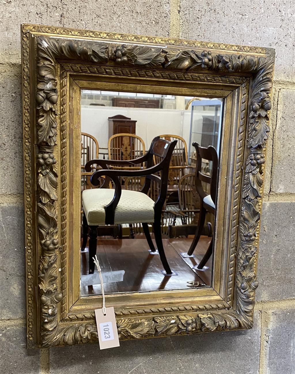 A rectangular giltwood and gesso wall mirror, width 45cm, height 56cm